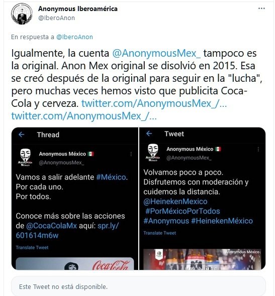 Imagen tomada de twitter de la cuenta de Anonymous Iberoamérica