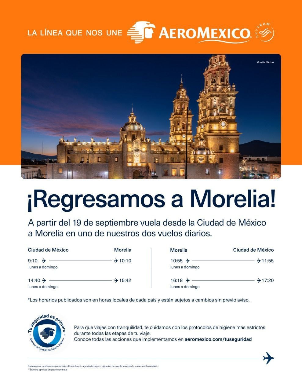 egreso de vuelos Ciudad de México-Morelia por parte de Aeroméxico
