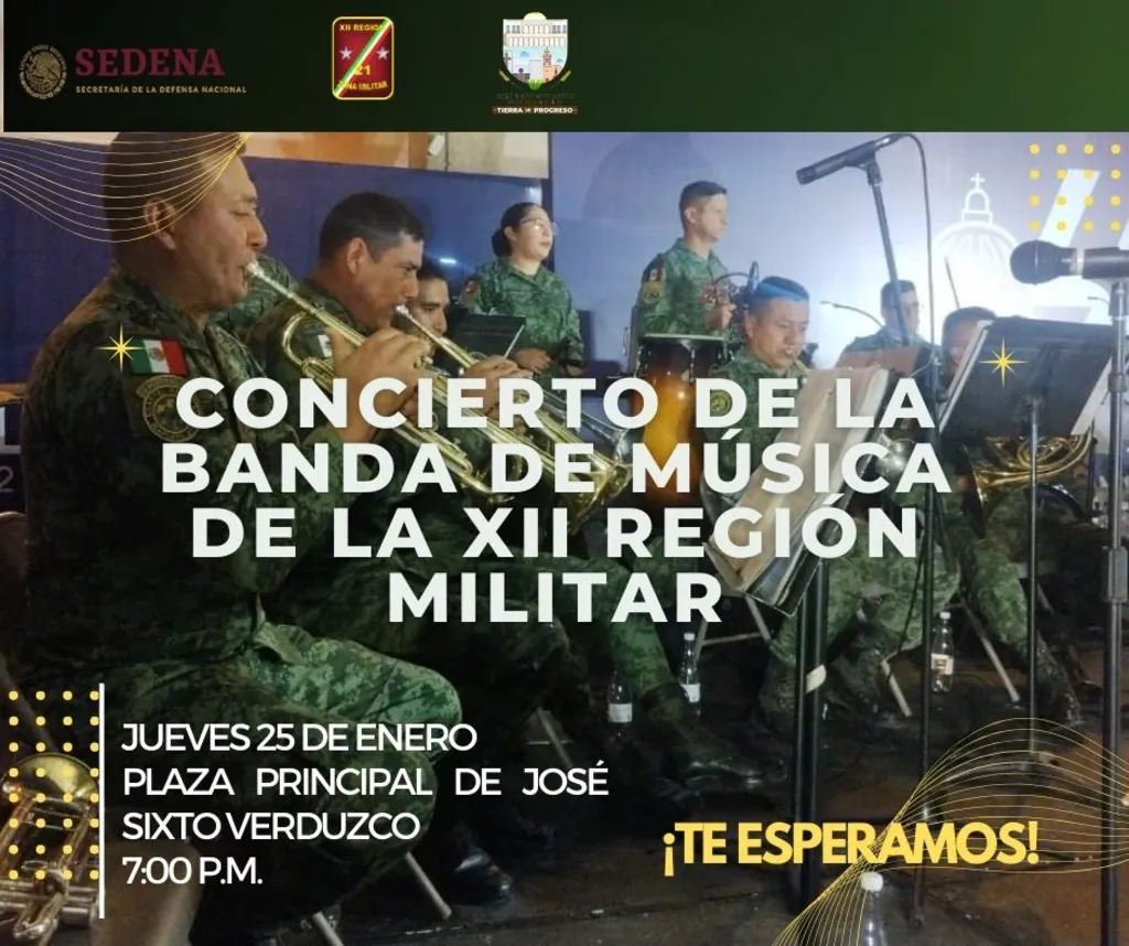 Invitan a concierto de banda del Ejército en José Sixto Verduzco