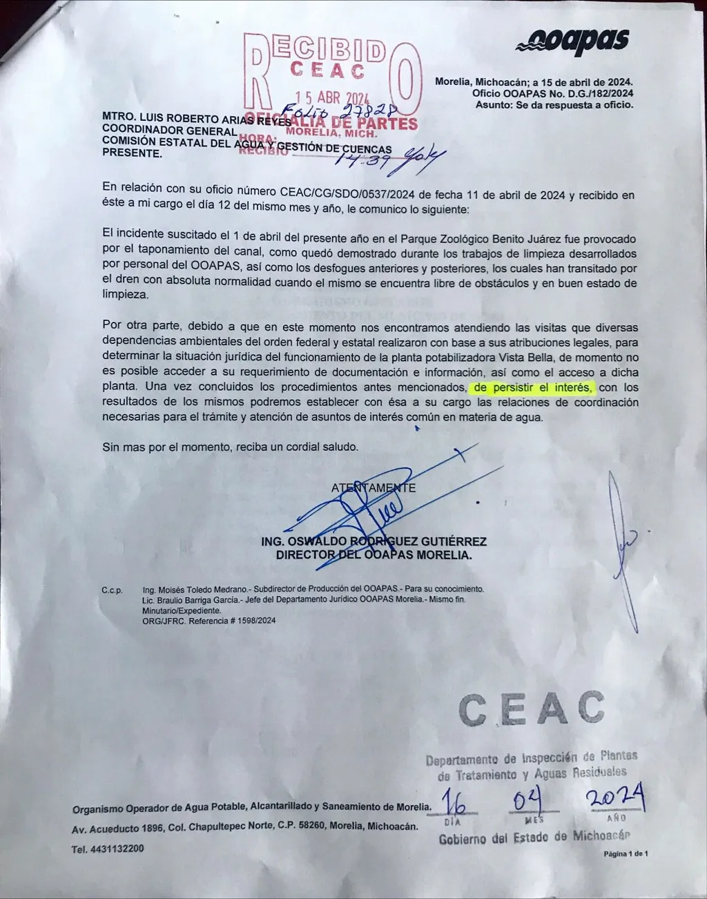 El OOAPAS negó acceso al CEAC para inspeccionar una planta potabilizadora