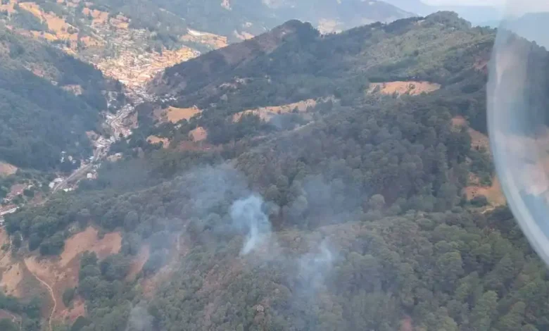 Por aire y tierra atienden incendio forestal en Angangueo